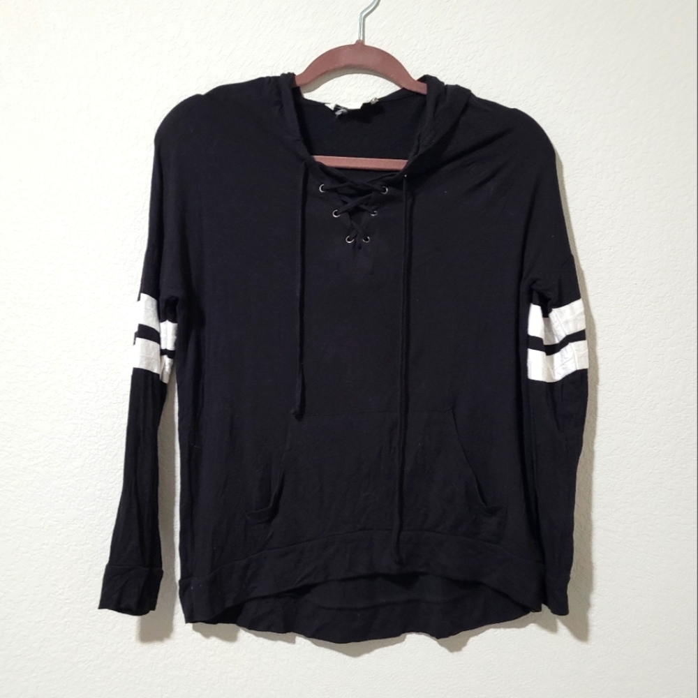 Lace up hoodie with white arm stripes